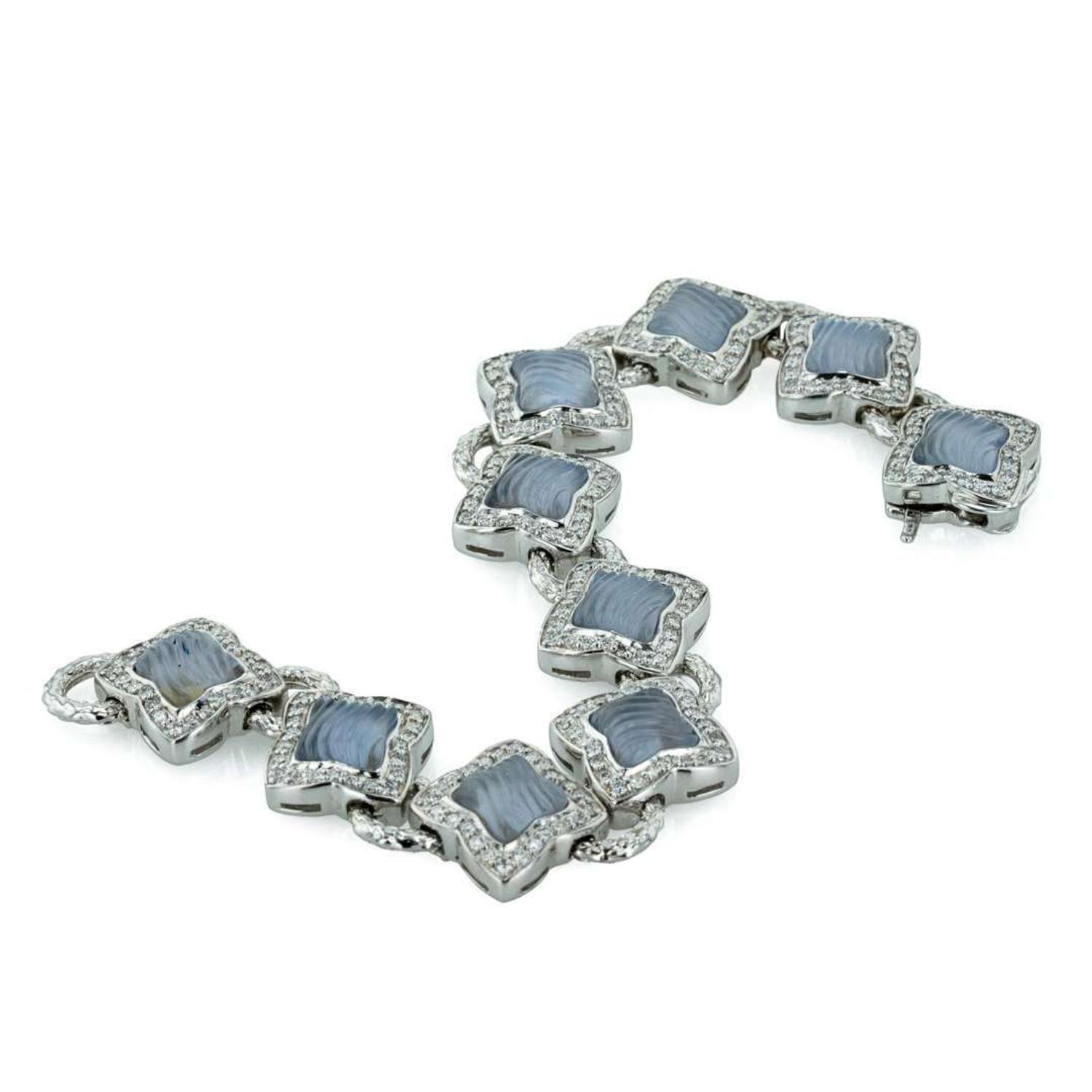 A David Yurman Quatrefoil Diamond and Chalcedony Bracelet