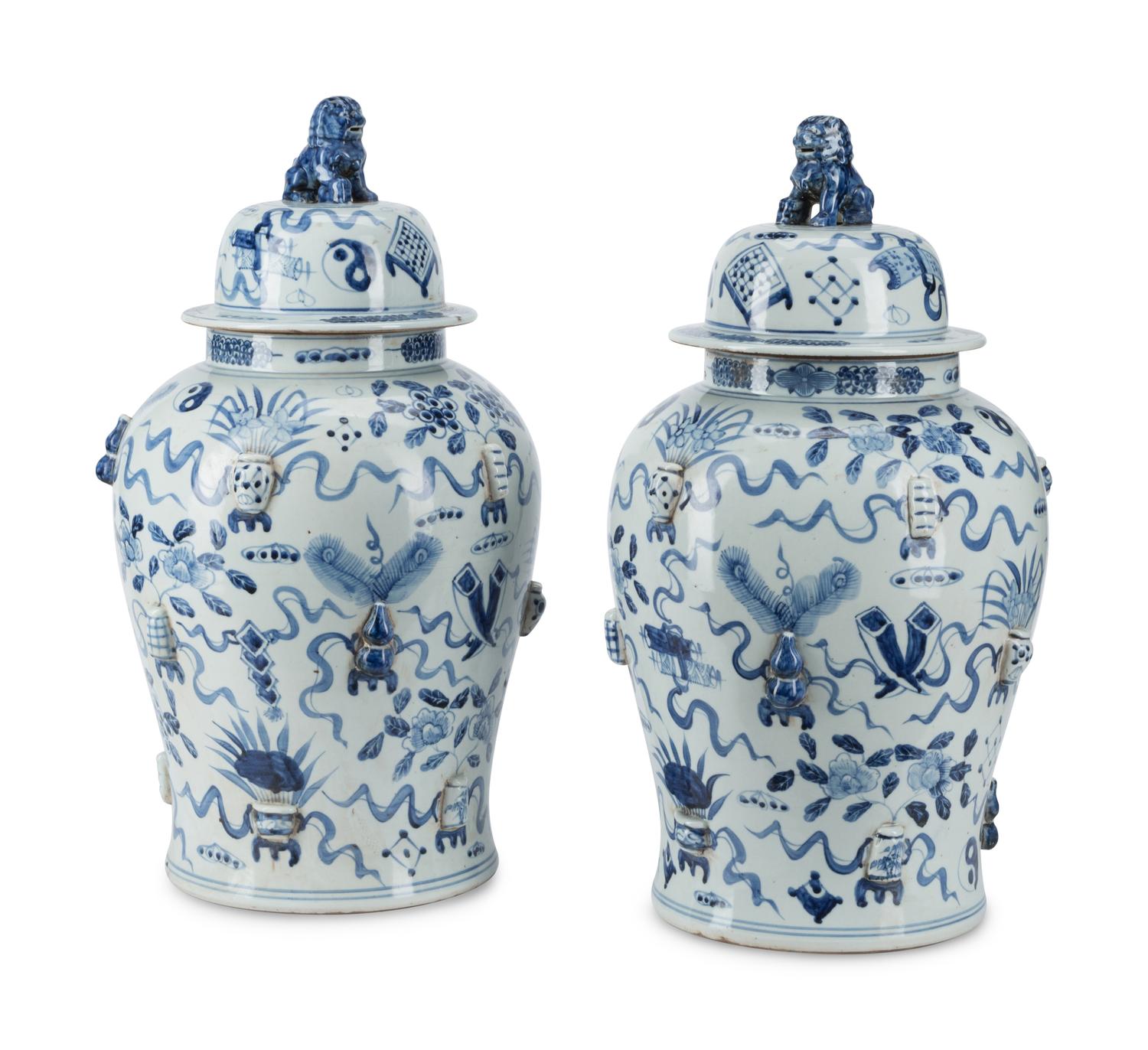 A Pair of Chinese Blue and White Porcelain Jars