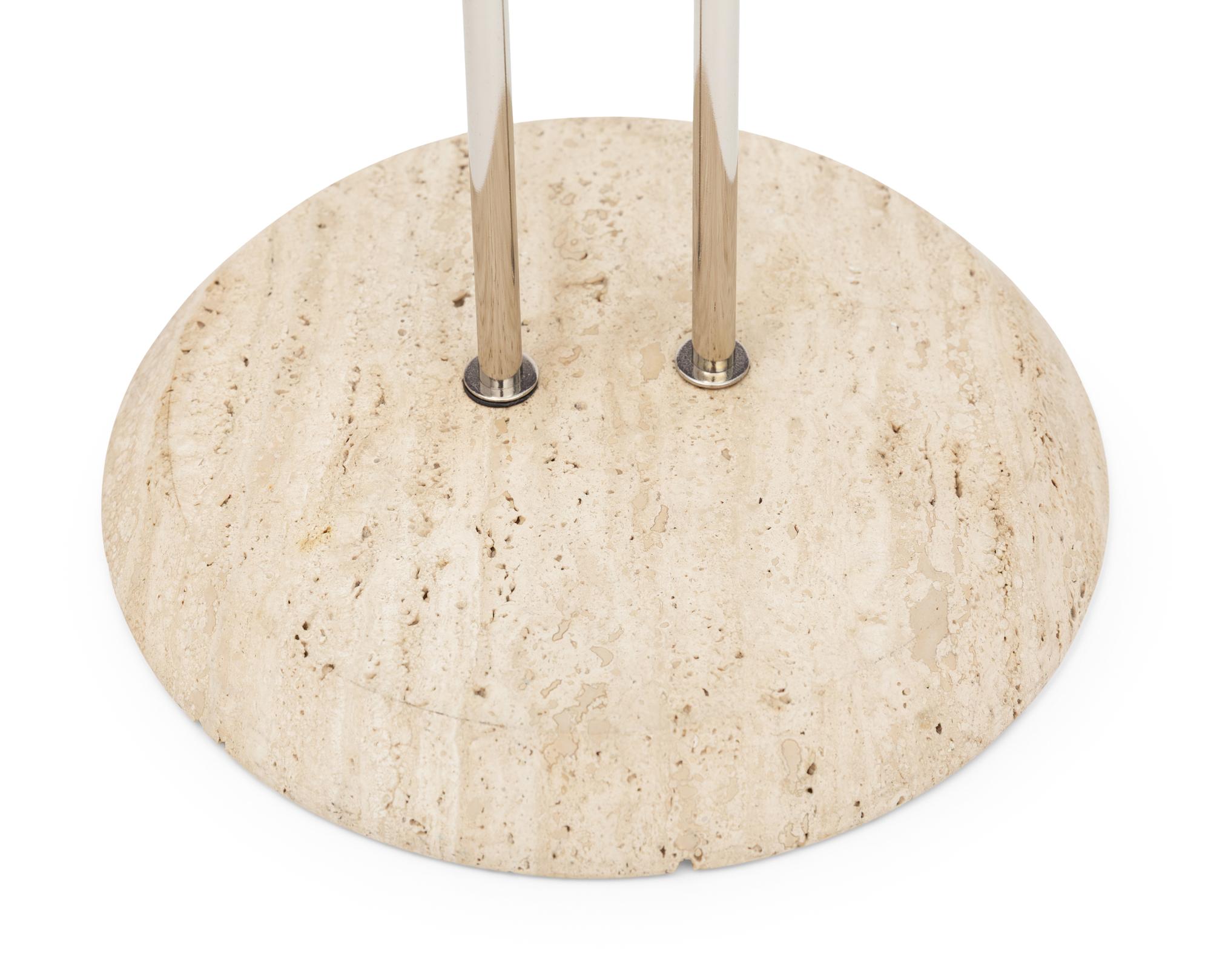 An Italian Travertine, Chrome, and Glass-Top Side Table