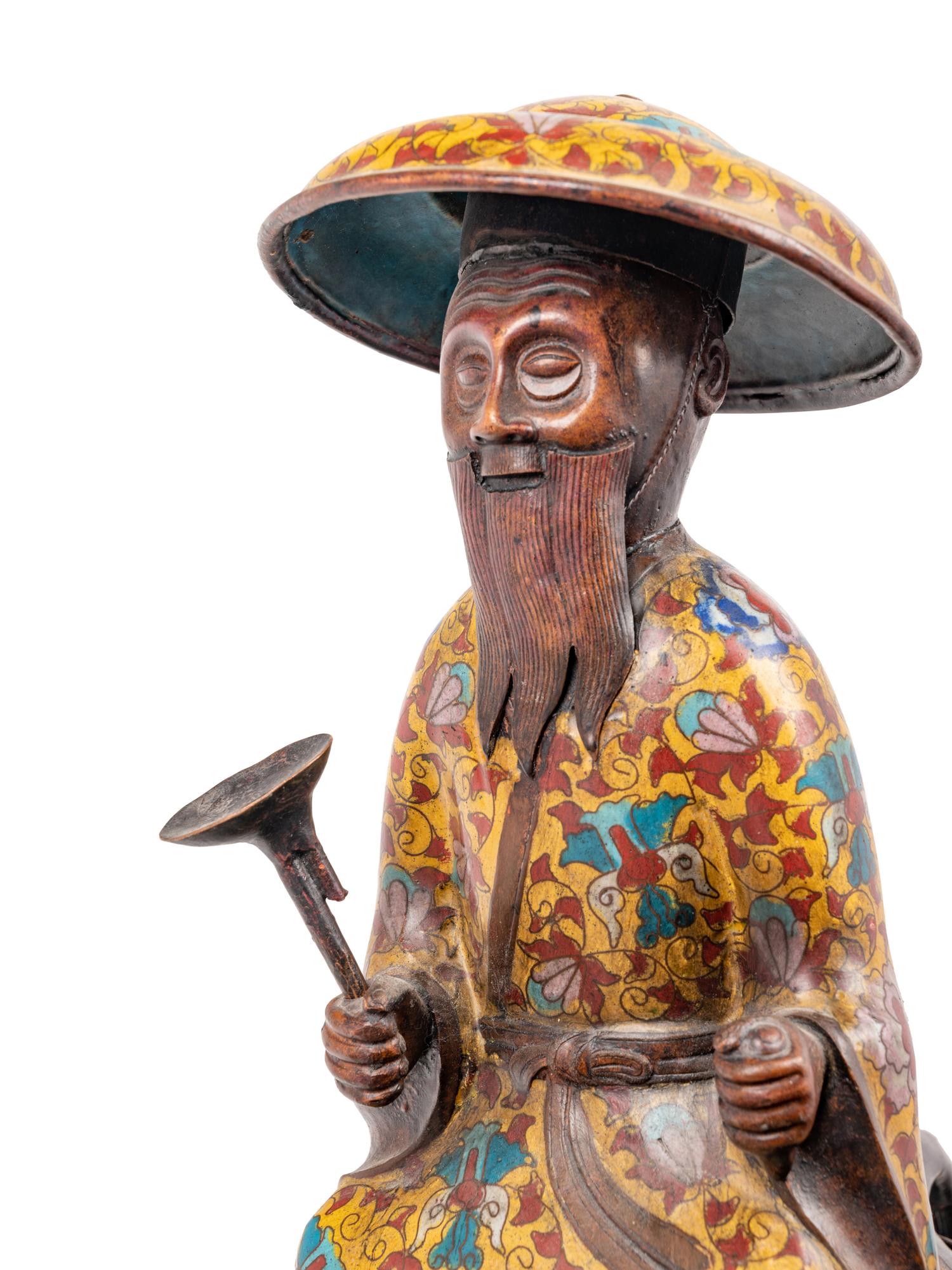 Three Chinese Yellow Ground Cloisonné Enameled Figural Articles