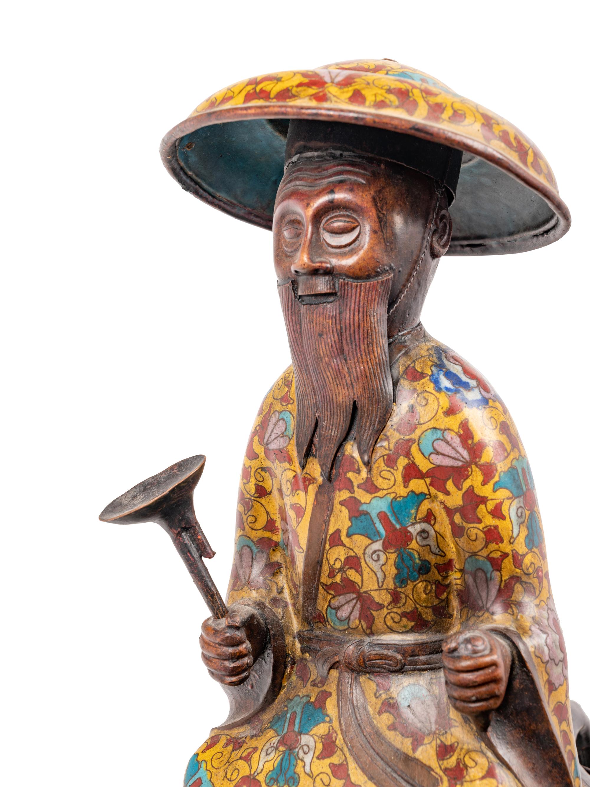 Three Chinese Yellow Ground Cloisonné Enameled Figural Articles
