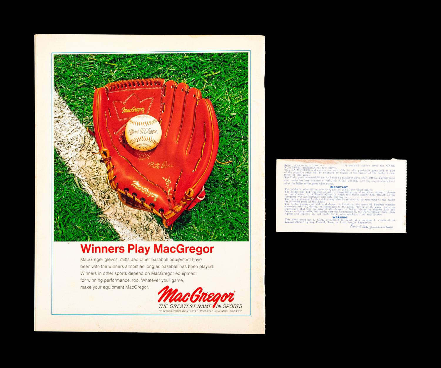 A Group of 1972 Oakland Athletics vs. Cincinnati Reds Game 7 On Site Items (Including Program and Tickets),