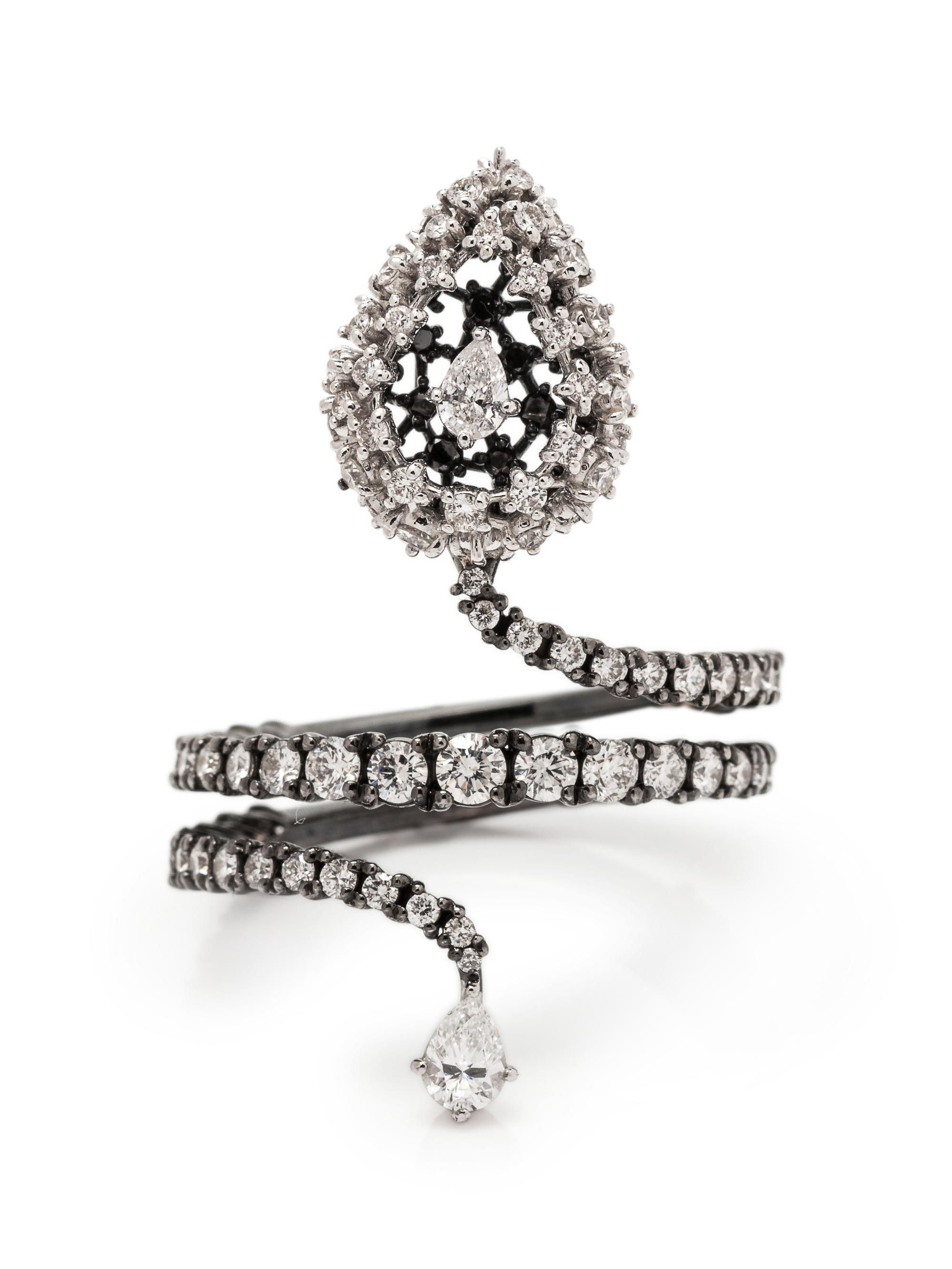 A Black Rhodium Gold and Diamond Snake Ring, Mariani,