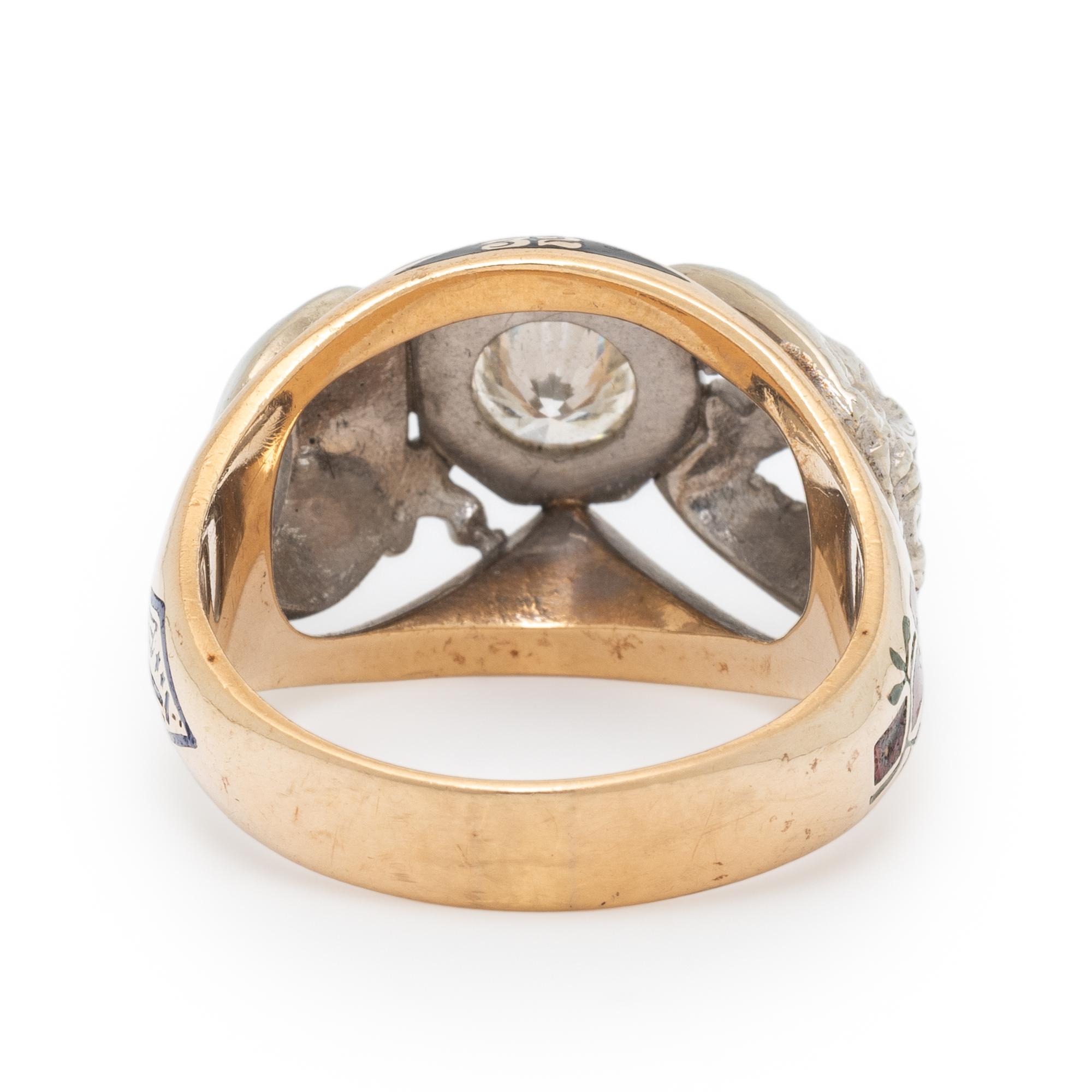 DIAMOND, ENAMEL, AND BICOLOR GOLD MASONIC RING