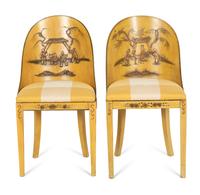 A Pair of Continental Yellow-Painted and Japanned Side Chairs