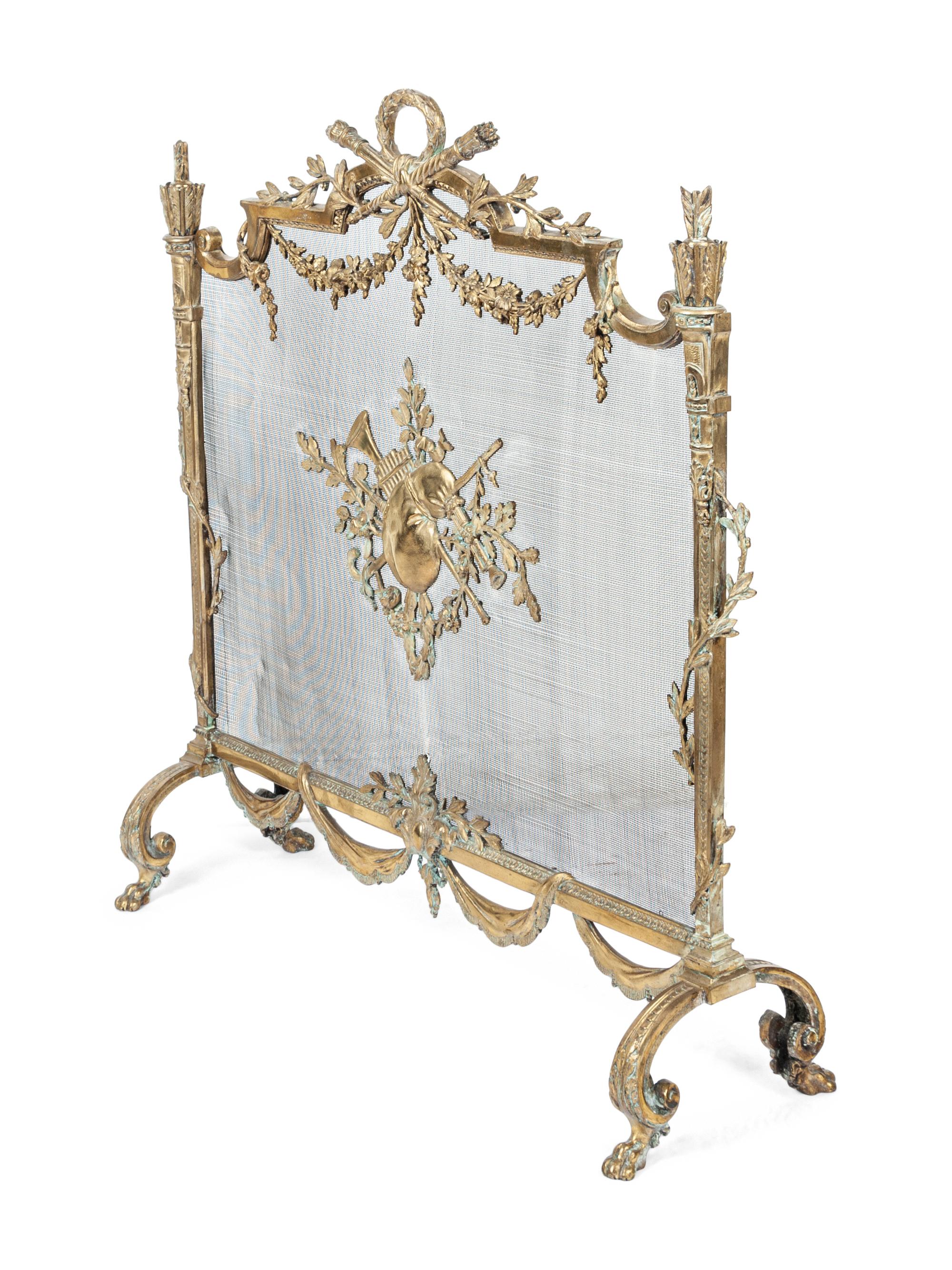 A Louis XVI Style Gilt Bronze Fire Screen