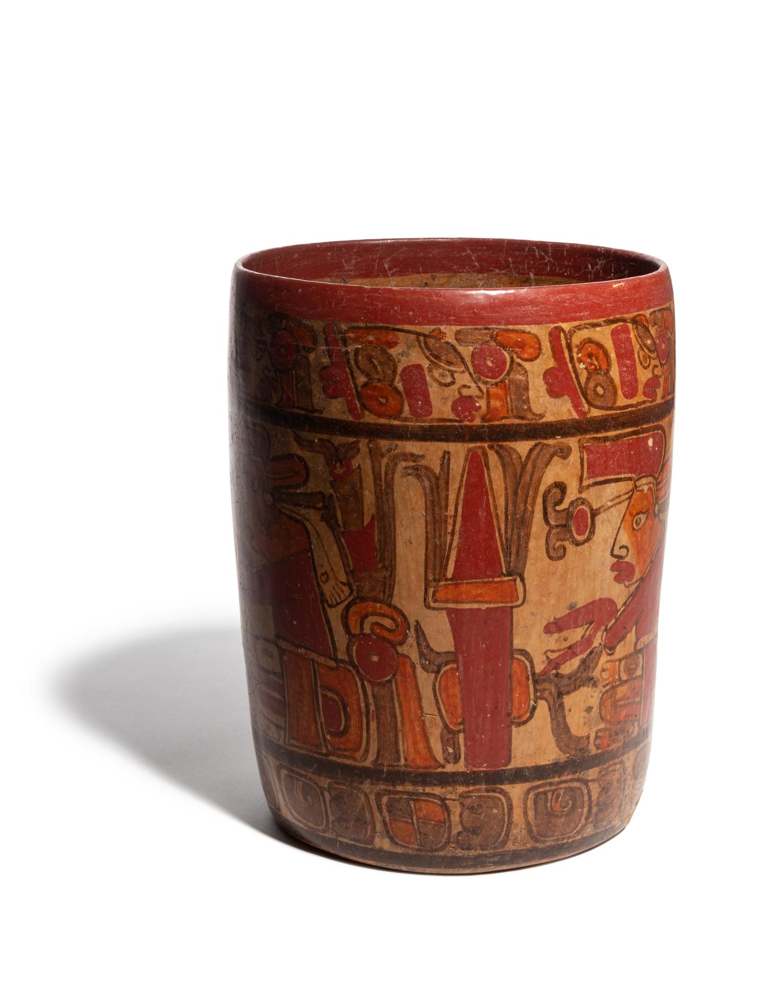 A Mayan Pottery Cylindrical Urn