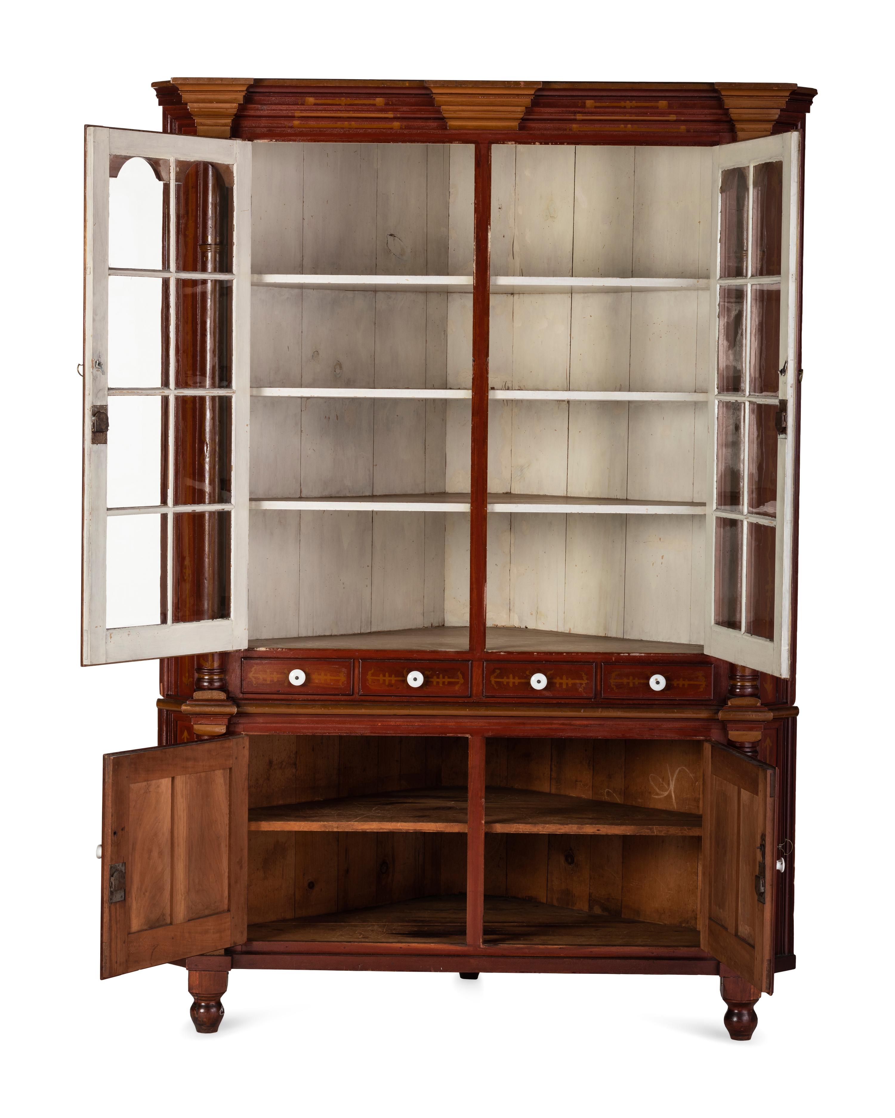 A Chippendale Painted Cherrywood Corner Cupboard