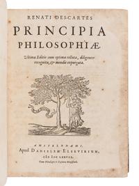 DESCARTES, Rene (1596-1650). Tractatus de Homine, et de Formatione Foetus. --Passiones Animae, per Renatum Descartes. --Specimina Philosphaiae: Seu Dissertatio de Methodo Rectè regendae rationis, & Veritatis in scientiis investigandae: Dioptrice, et Meteora. --Principia Philosophiae. --Meditationes de Prima Philosophia, In quibus Dei Existentia, & Animӕ humanӕ à corpore Distinctio, demonstrantur. 1678. --Appendix, Continens Objectiones Quintas & Septimas In Renati Descartes Meditationes De Prima Philosophia. Amsterdam: Daniel Elzevir, 1677, 1678.