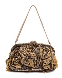 A Valentino Taupe Rosette and Sequin Evening Bag, 4.5" H x 8" W x 4.75" D; Strap drop: 5.5".