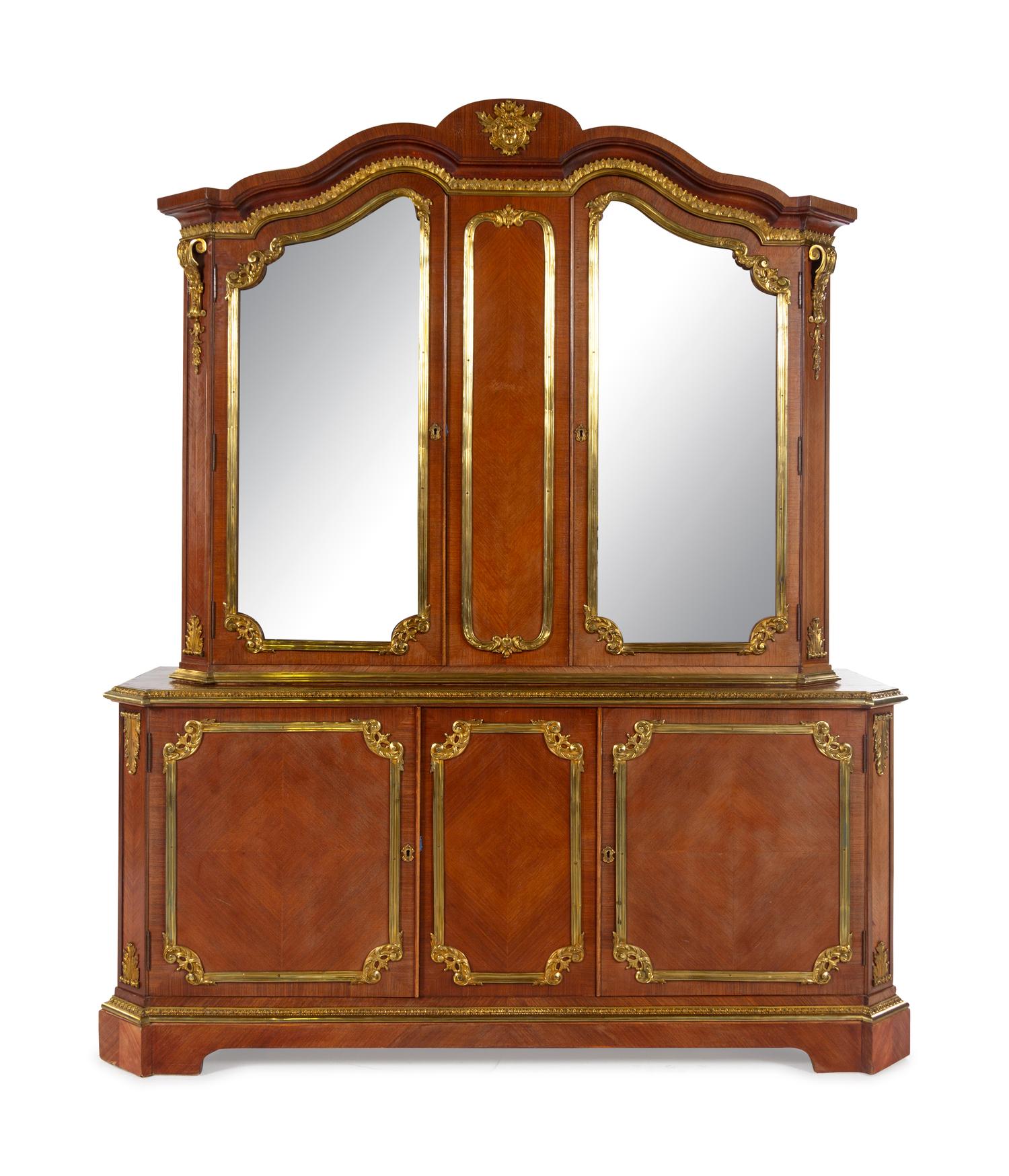 A Louis XVI Style Gilt Bronze Mounted Kingwood Buffet a Deux Corps