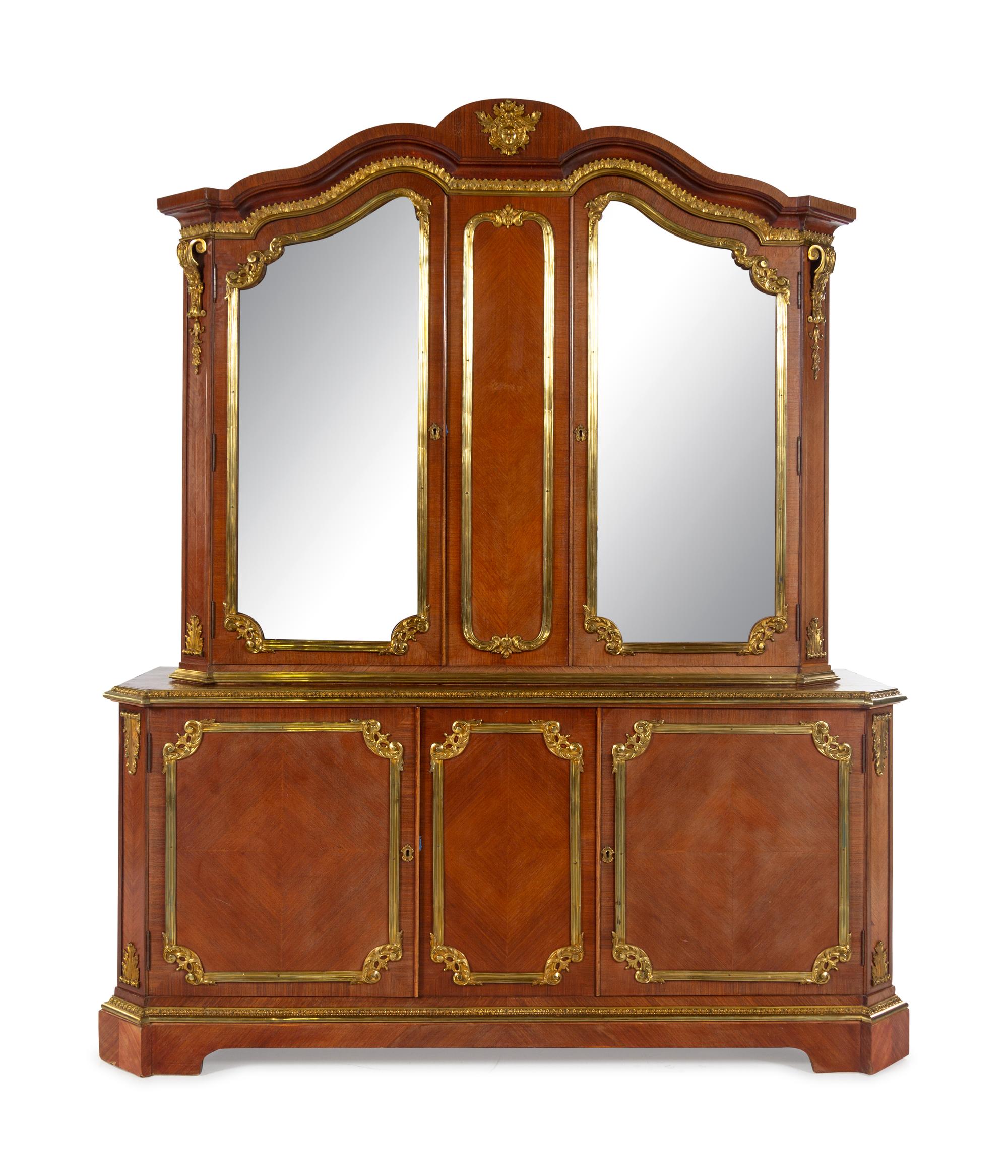 A Louis XVI Style Gilt Bronze Mounted Kingwood Buffet a Deux Corps