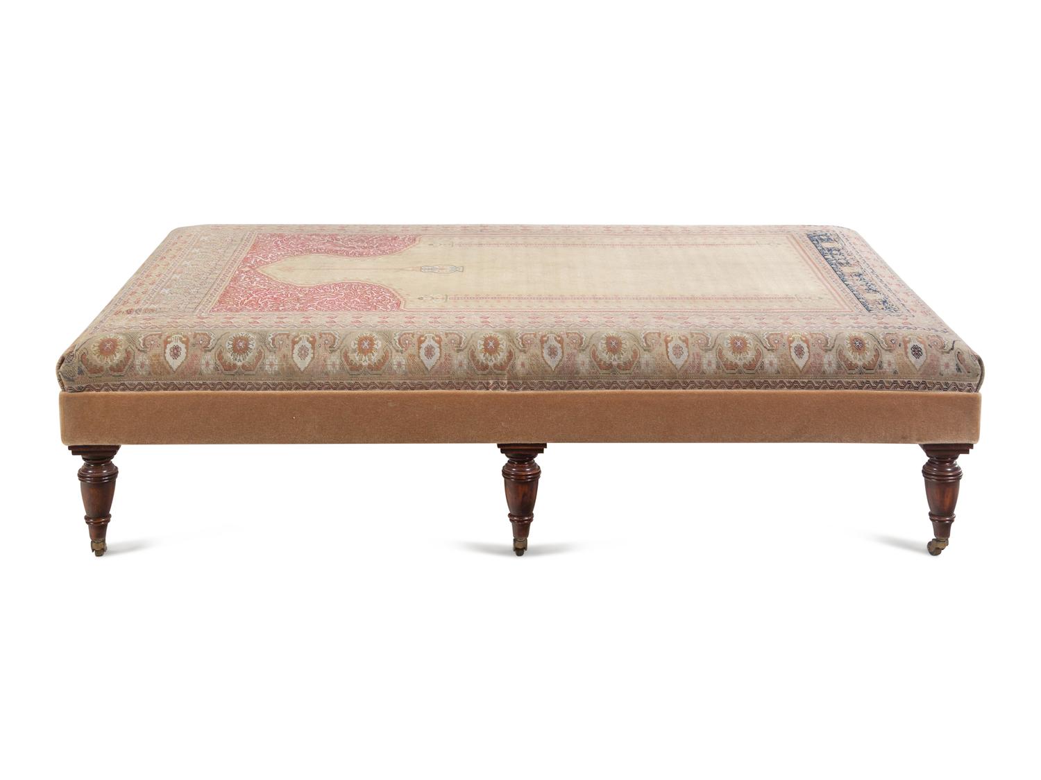 A Large Contemporary Ottoman with Hereke Prayer Rug Upholstery