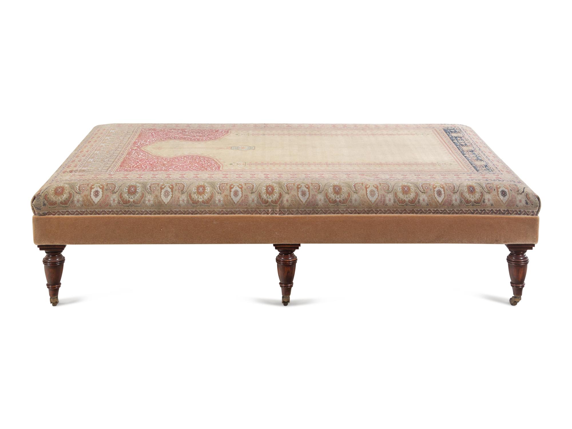 A Large Contemporary Ottoman with Hereke Prayer Rug Upholstery