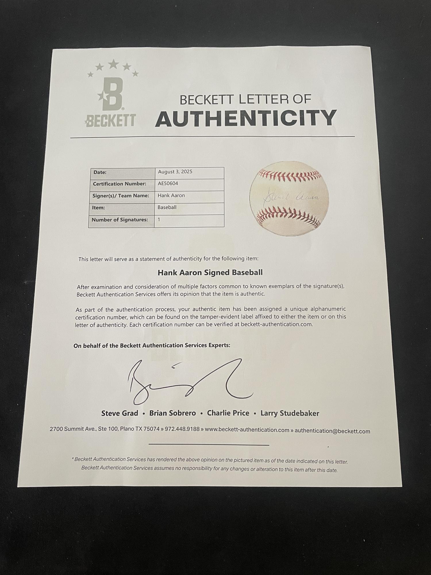 A Collection of Milwaukee Signed Autograph Baseballs Including Hank Aaron (Beckett Authentication Services)