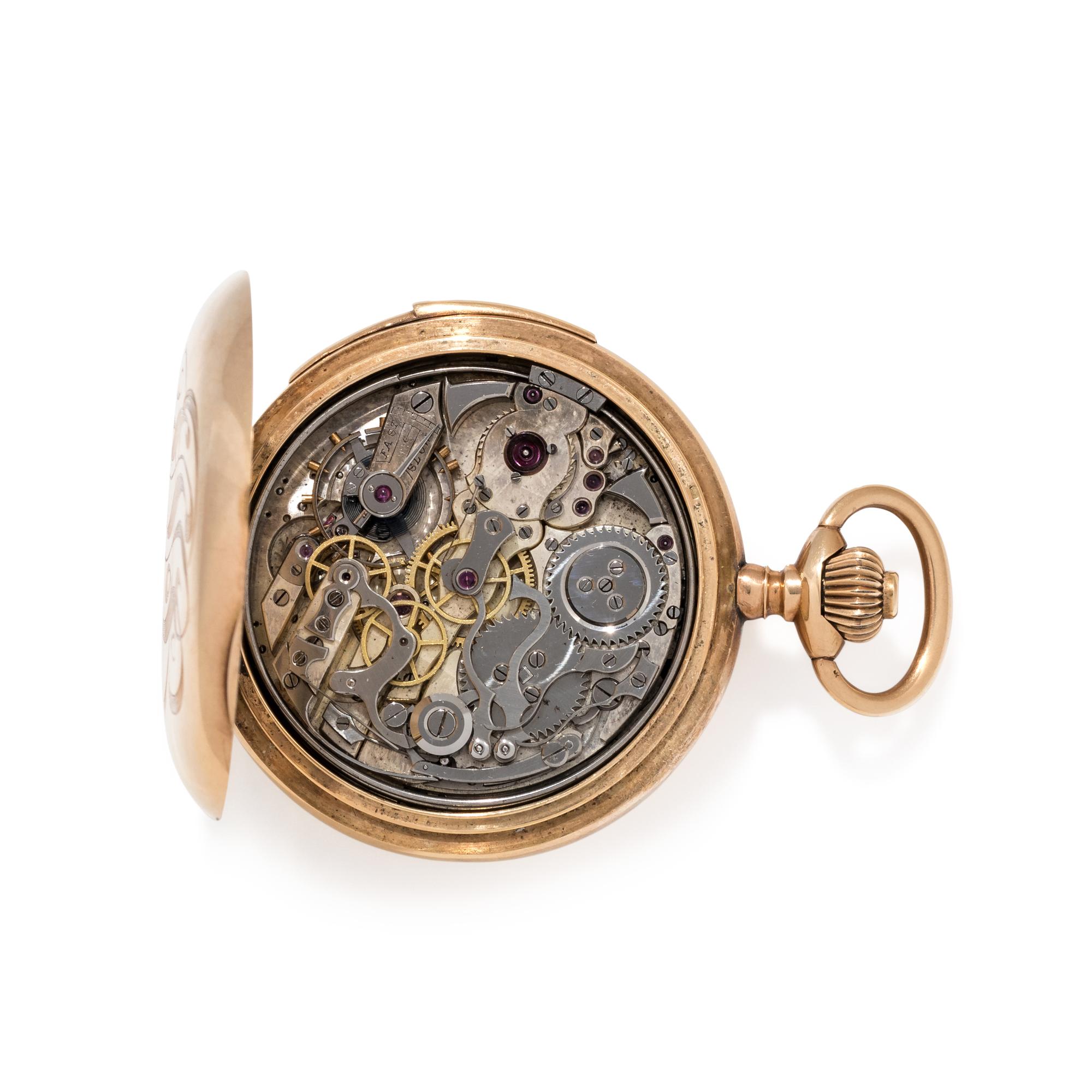 14K YELLOW GOLD MINUTE REPEATER OPEN FACE POCKET WATCH