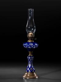 A Cobalt Cut to Clear Glass Oil Lamp