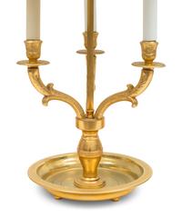 A Trio of French Empire Style Gilt Bronze Bouillotte Lamps with Tole Painted Shades