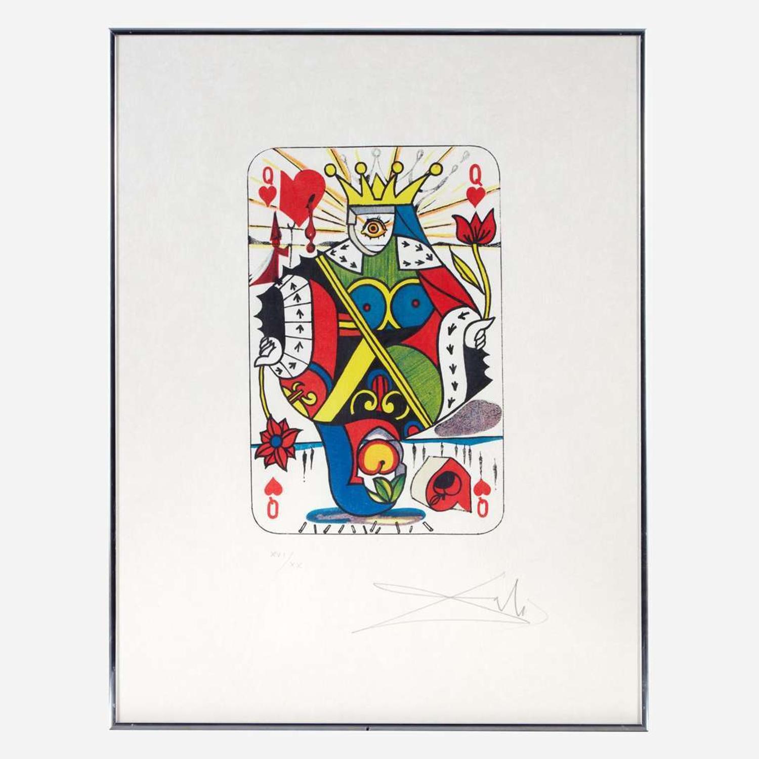 Salvador Dalí (Spanish, 1904-1989) Playing Cards (Ace, King, Queen and Jack of Hearts)