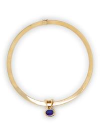 TANZANITE, DIAMOND, AND YELLOW GOLD SLIDE PENDANT WITH OMEGA CHAIN