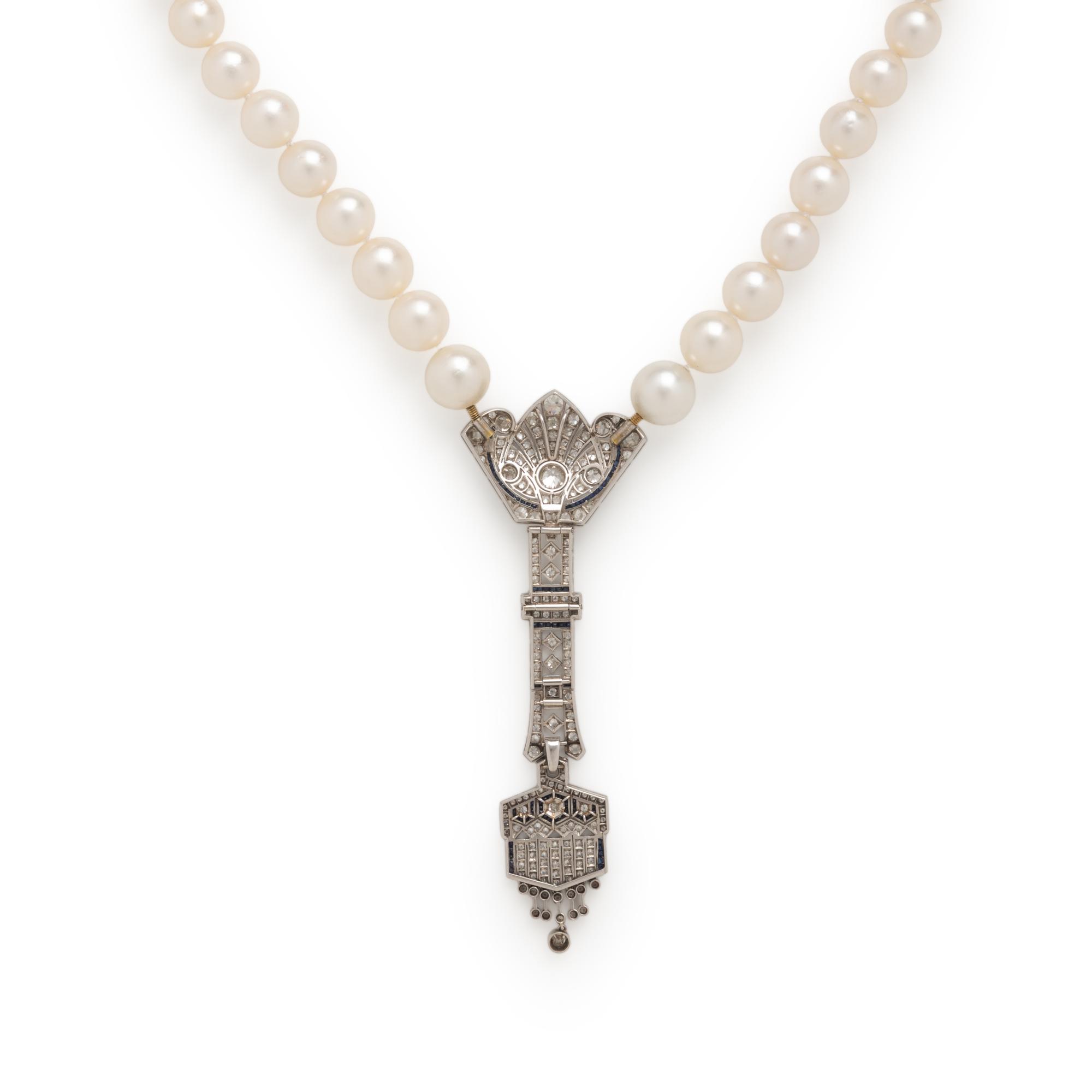 Cultured Pearl, Diamond, and Platinum Necklace
