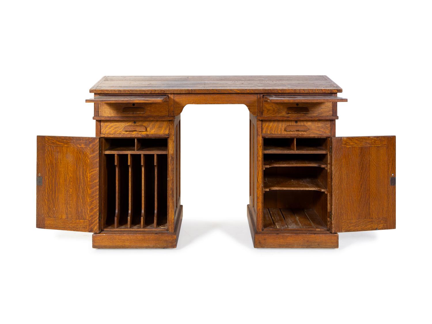 An American Oak Pedestal Desk