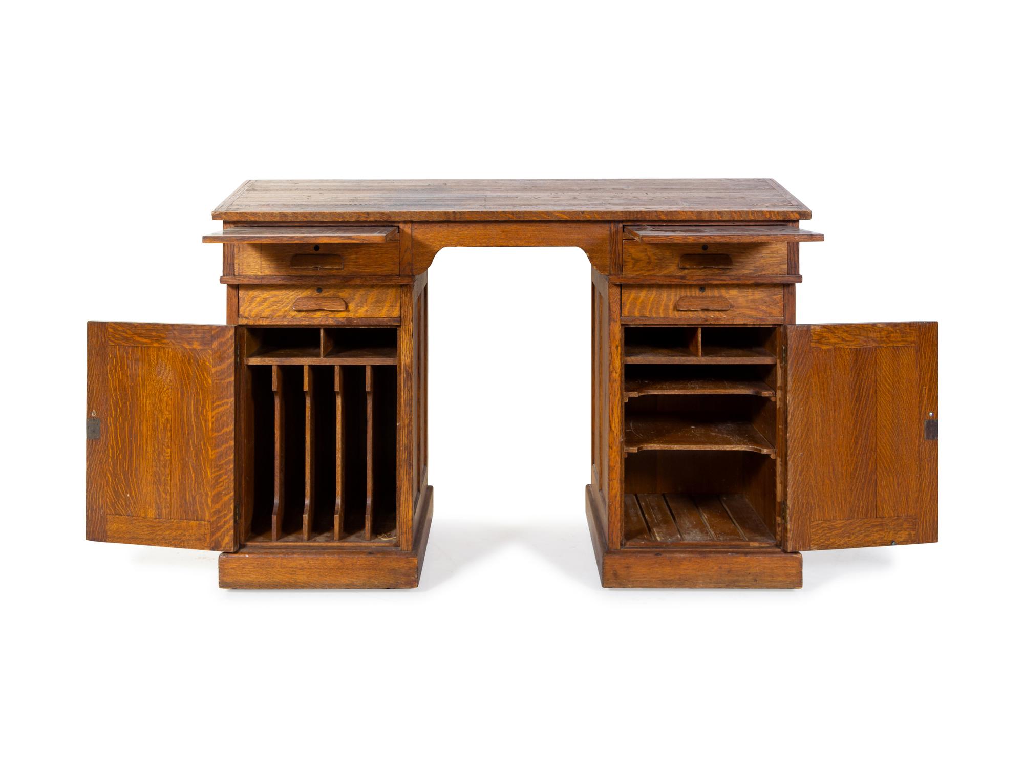 An American Oak Pedestal Desk