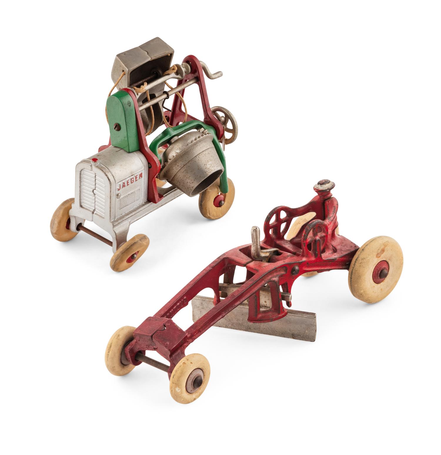 A Kenton Cast Iron Road Grader and Jaeger Cement Mixer