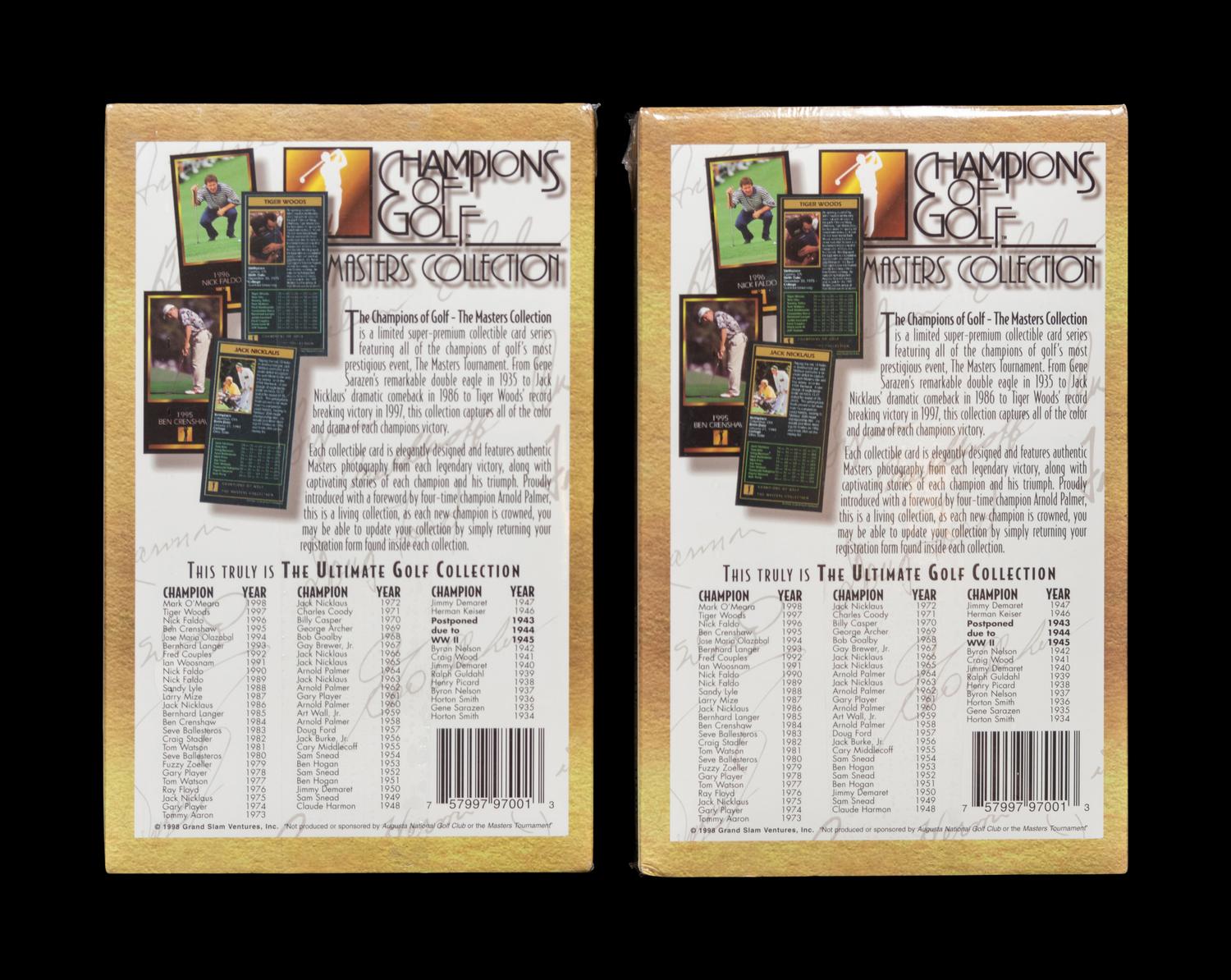 A Group of Two 1998 Champions of Golf Unopened Masters Golf Card Sets Featuring Tiger Woods Rookie Cards,