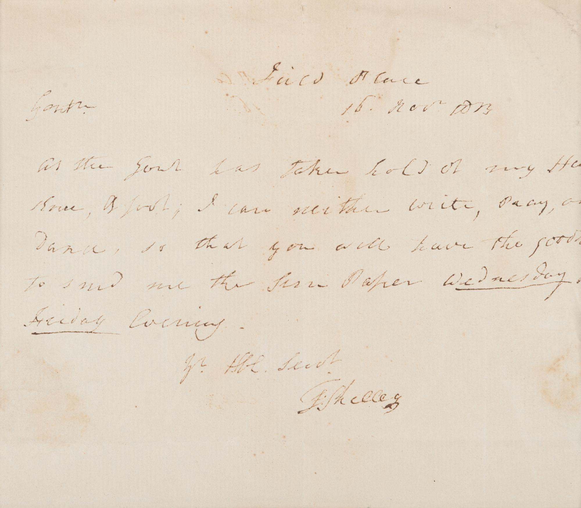 [SHELLEYANA]. A group of material relating to Shelley and his circle, including manuscripts from the collection of Charles W. Frederickson.