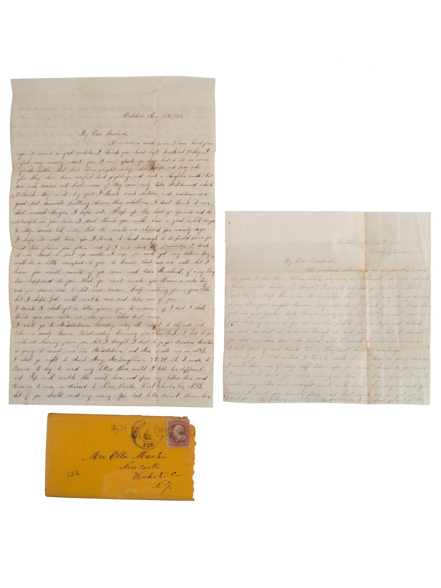 [CIVIL WAR]. Extensive letter archive of Private David W. Masten, Co. E, New York 143rd Infantry, musician, private, and member of the Ambulance Corps.