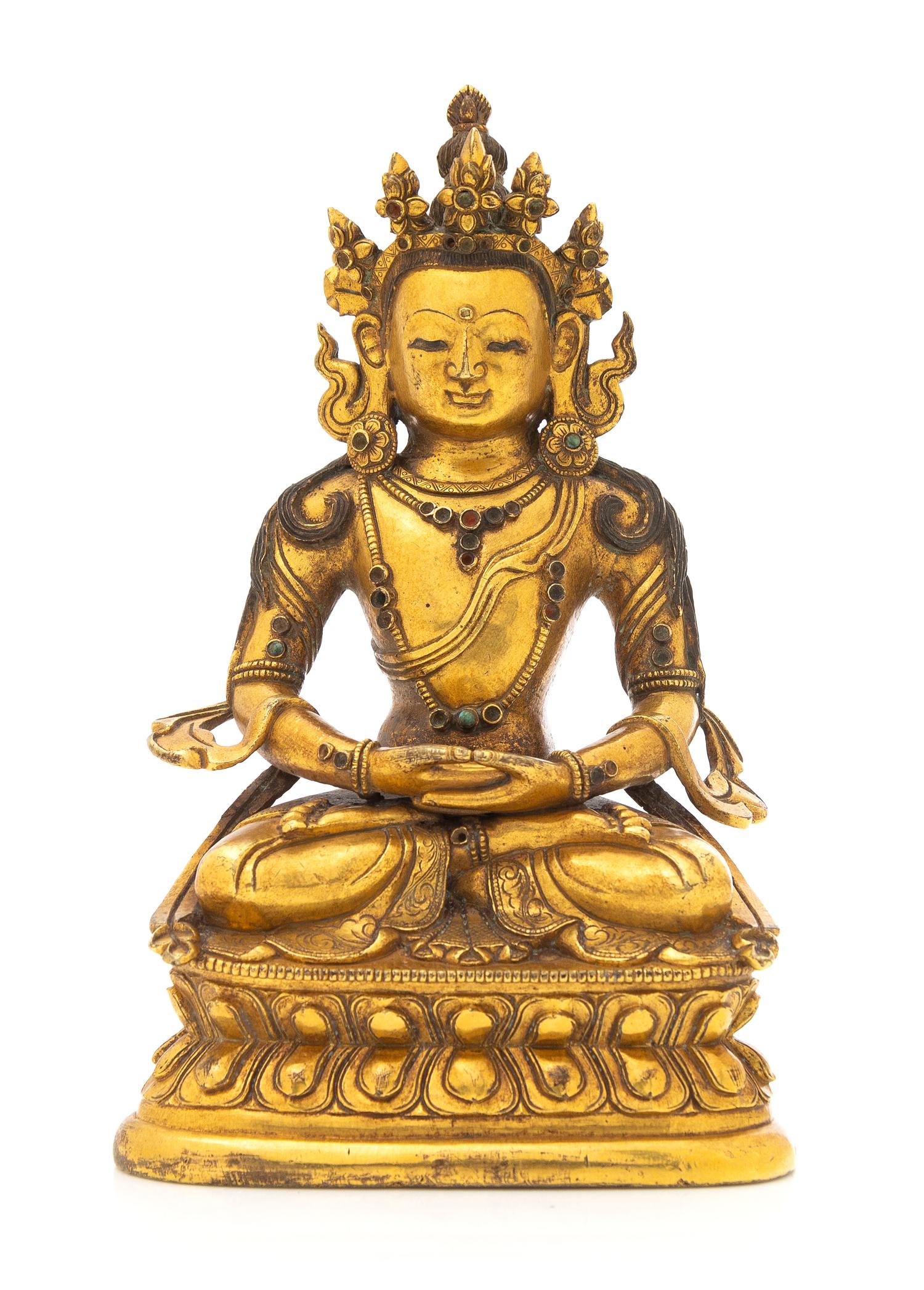 A Sino-Tibetan Gilt Bronze Figure of Amitayus