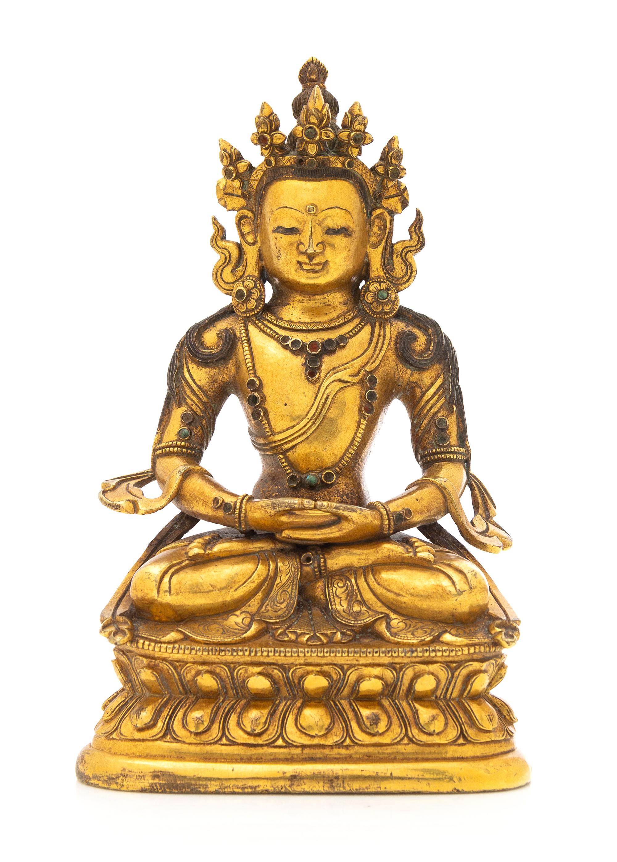 A Sino-Tibetan Gilt Bronze Figure of Amitayus