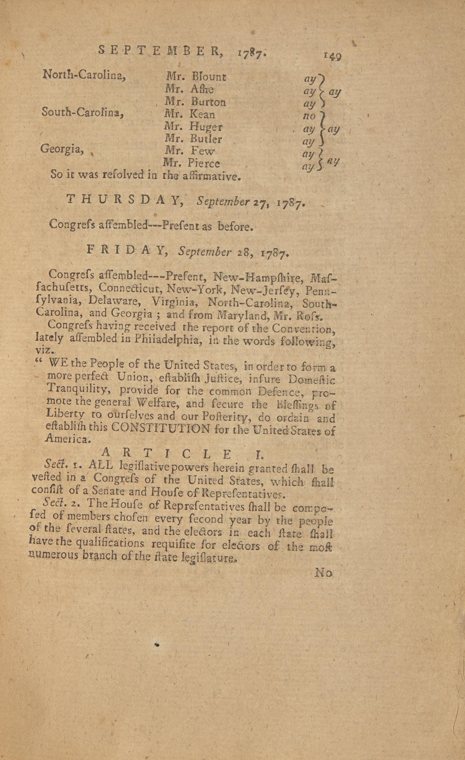 [Constitution] Printing of the Proposed Constitution in the Journals of Congress, Uncut and in Original Boards, 1787
