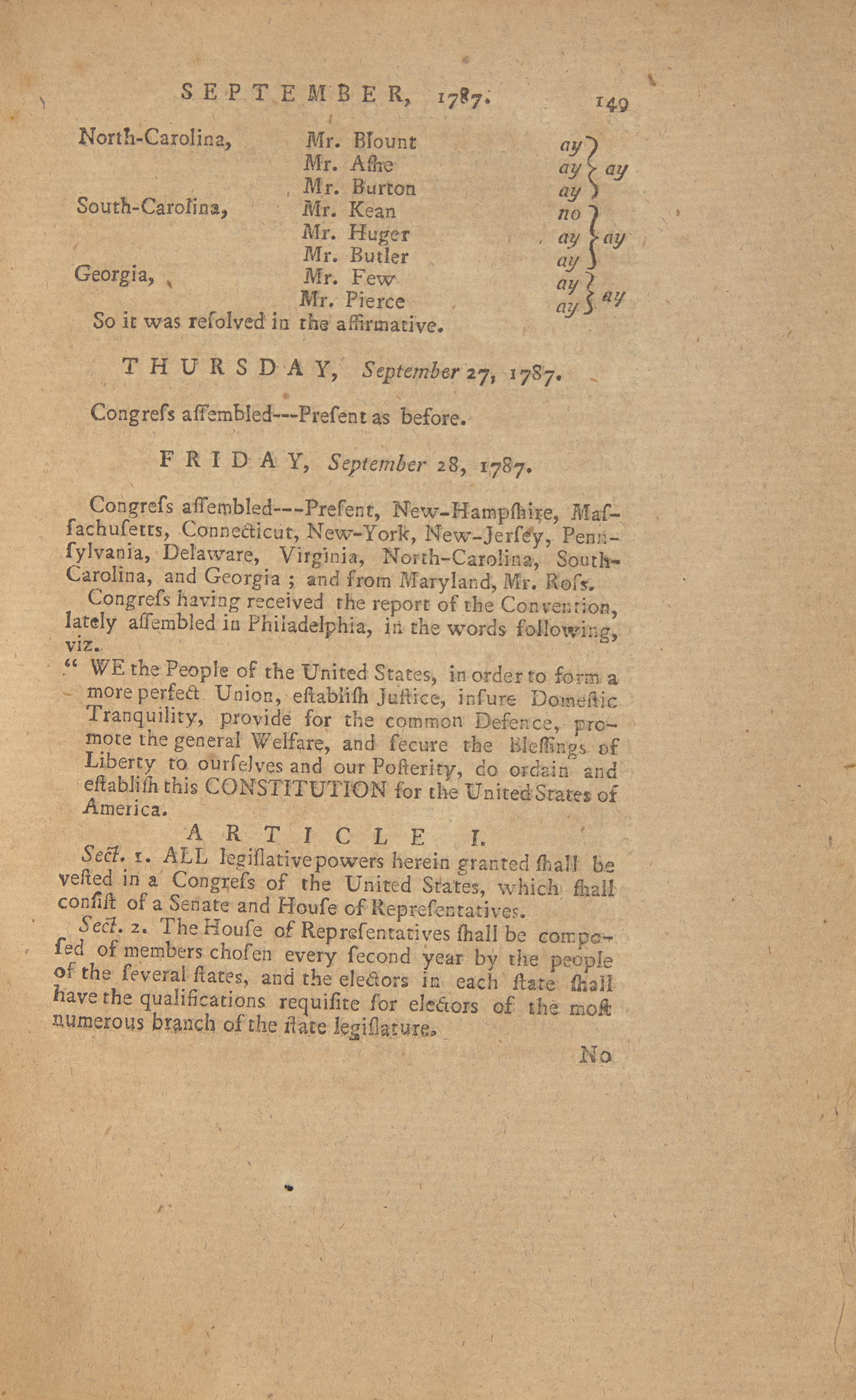 [Constitution] Printing of the Proposed Constitution in the Journals of Congress, Uncut and in Original Boards, 1787