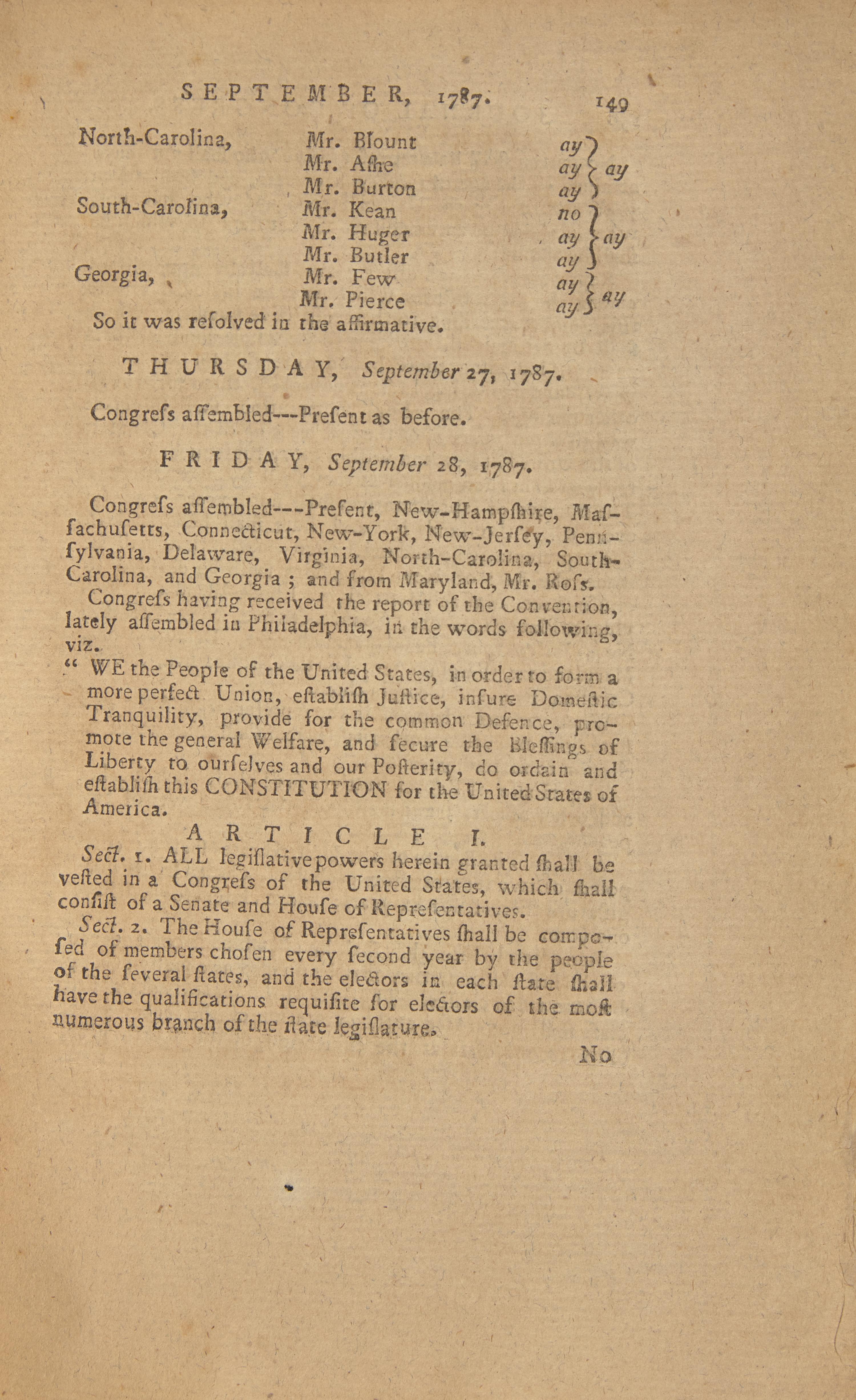 [Constitution] Printing of the Proposed Constitution in the Journals of Congress, Uncut and in Original Boards, 1787