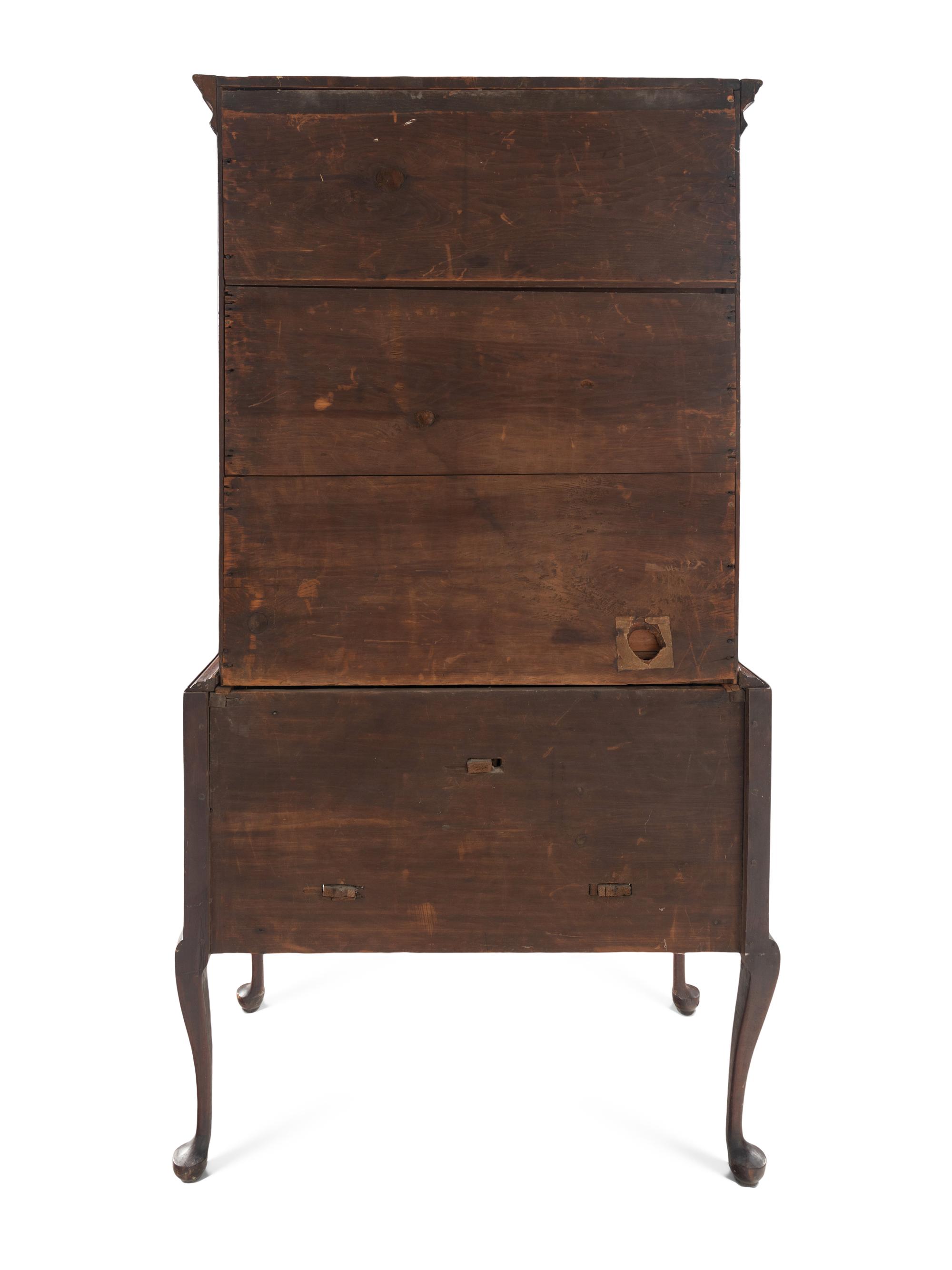 A Queen Anne Fan-Carved Cherrywood Flat-Top High Chest