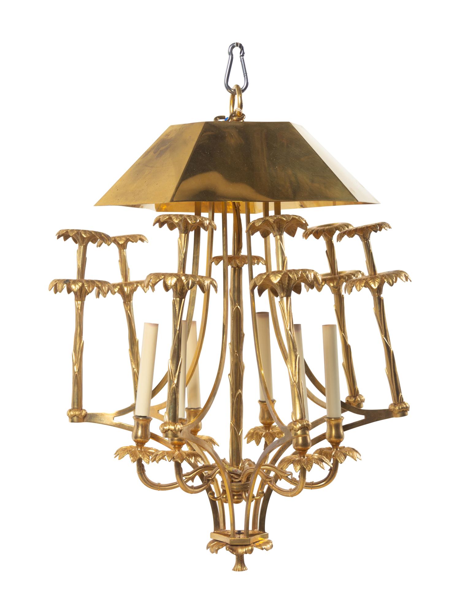 A Gilt Bronze and Brass Six-Light Chandelier Attributed to Maison Baguès