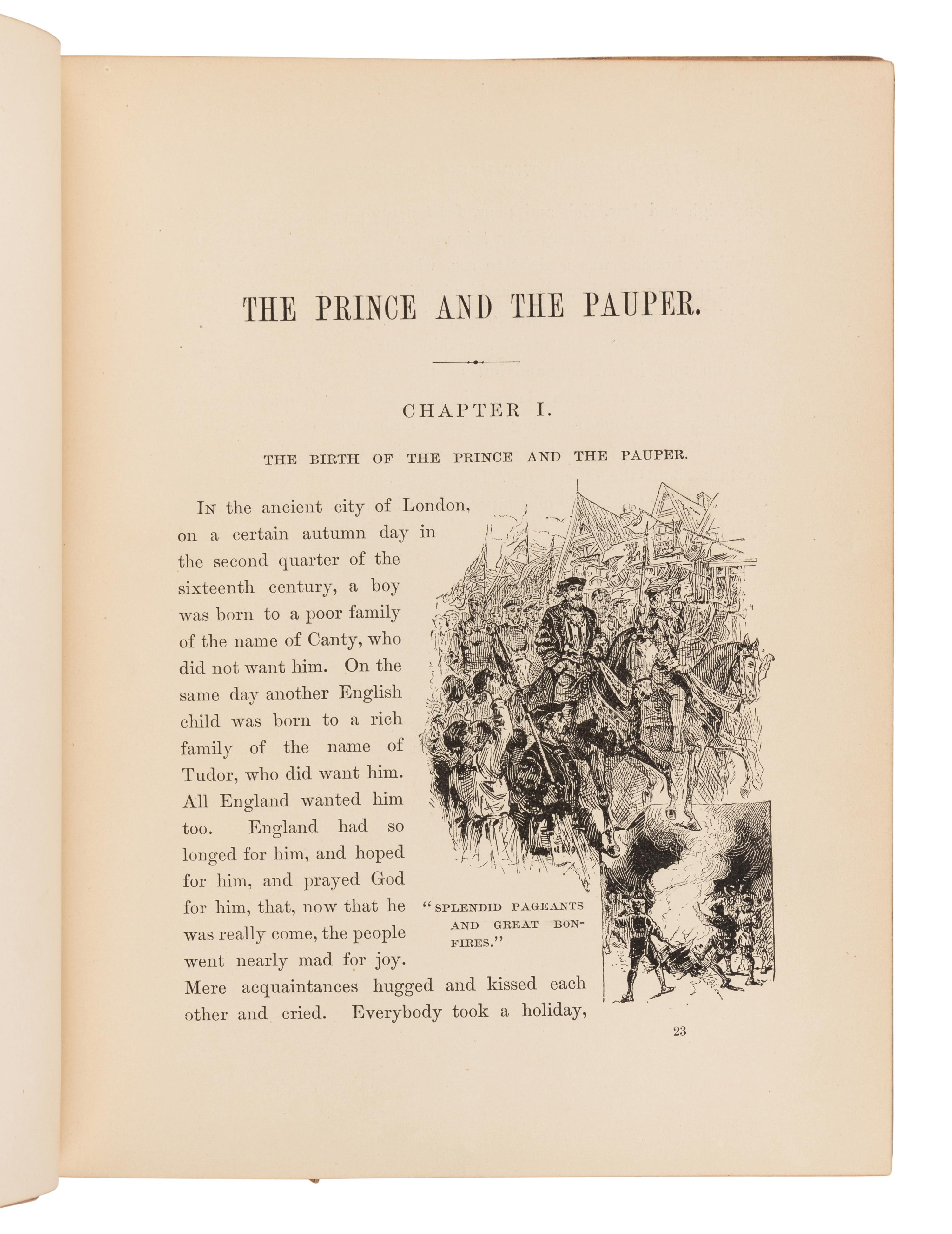 CLEMENS, Samuel Langhorne (“Mark Twain”) (1835-1910). The Prince and the Pauper a Tale for Young People of All Ages . Boston: James R. Osgood & Company, 1882.