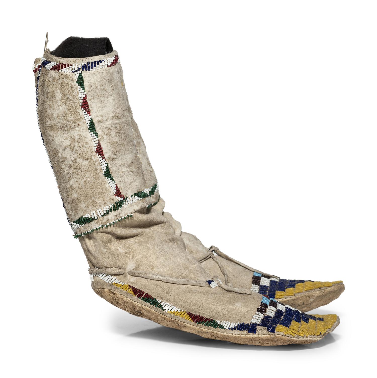 Mescalero Apache Beaded Hide Moccasins