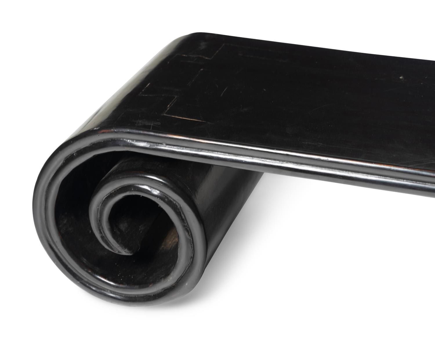 A Chinese Black Lacquered Low Scrolled-Form Low Table, Qinzhuo