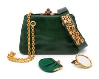 Judith Leiber Green Snakeskin Bag and Belt, 1980-90s