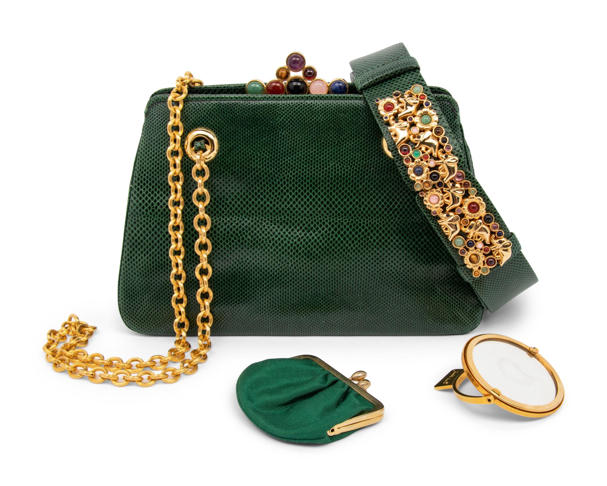 Judith Leiber Green Snakeskin Bag and Belt, 1980-90s
