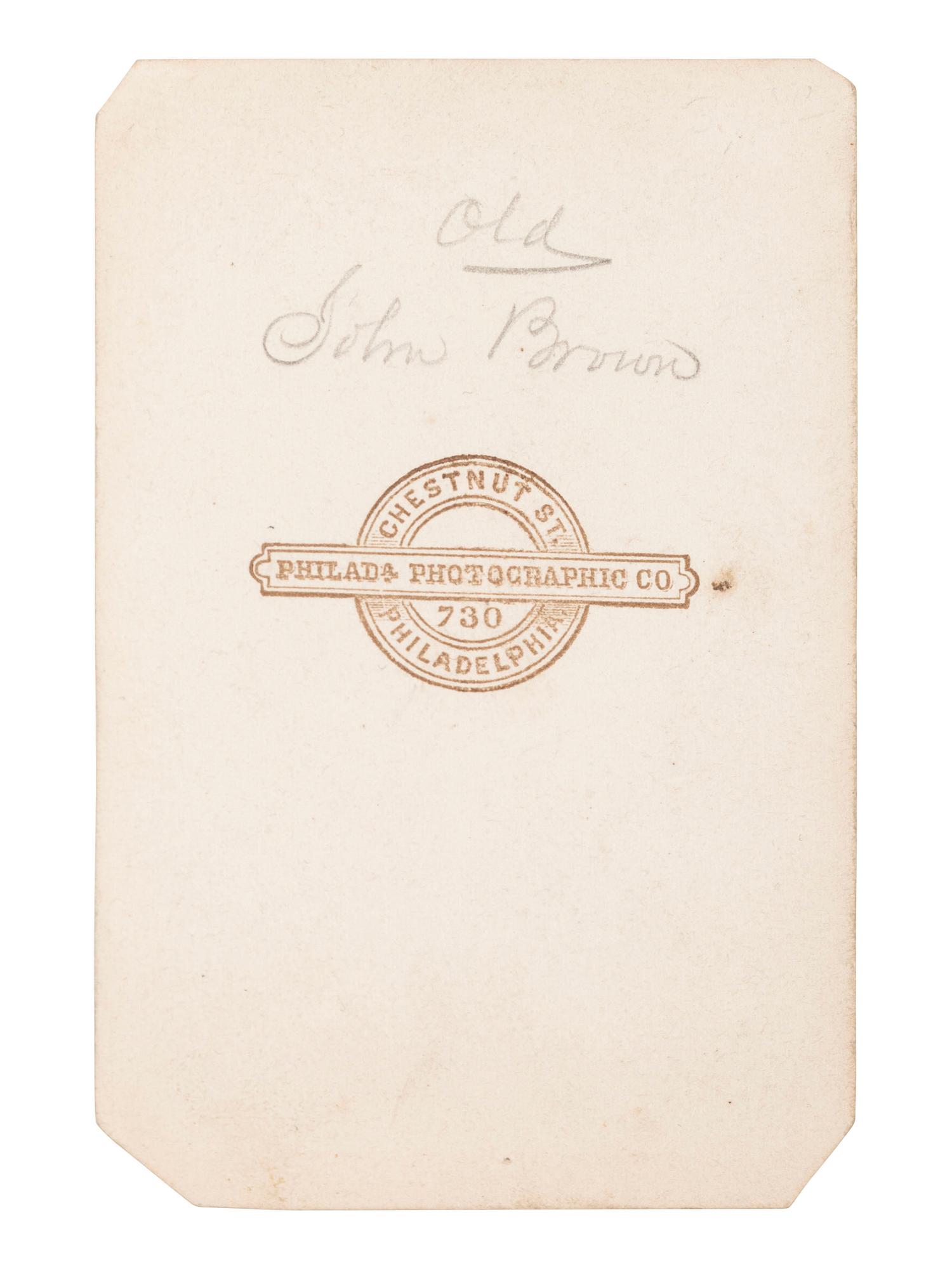[BROWN, John (800-1859)]. CDV portrait of John Brown. Philadelphia, PA: Philadelphia Photographic Co., n.d.
