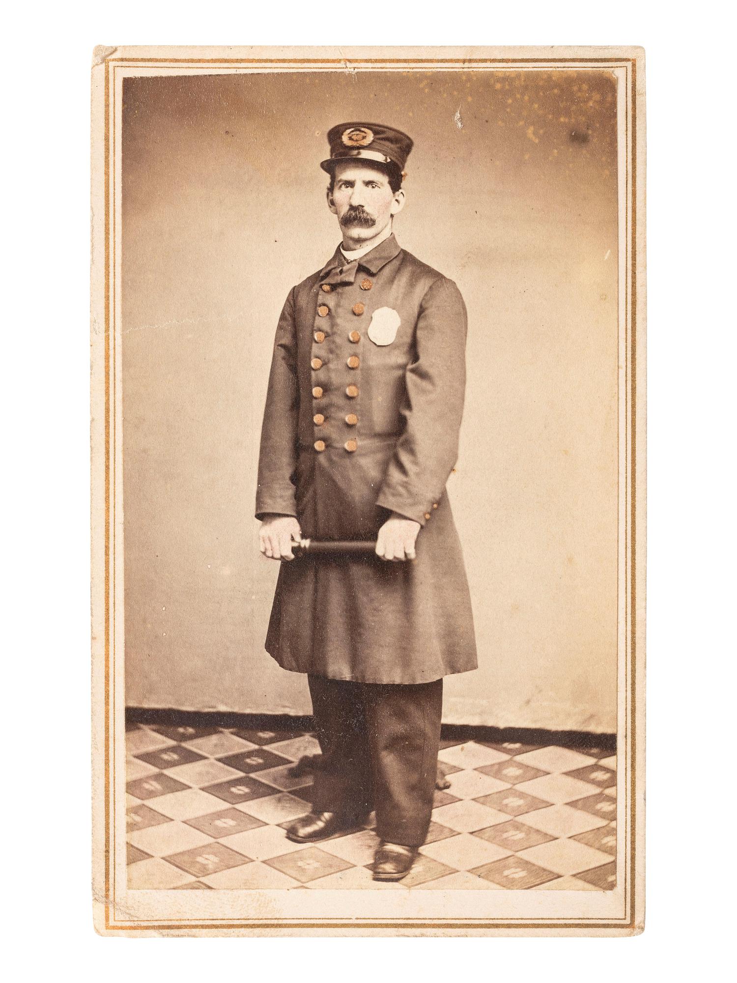 [EARLY PHOTOGRAPHY]. FARACH & LALUMIA, photographers. CDV of New York City police officer. Brooklyn, NY: ca 1860s.
