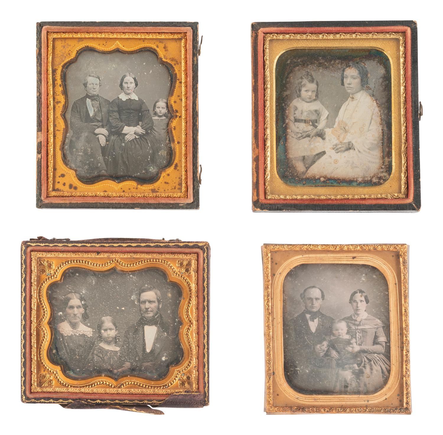[EARLY PHOTOGRAPHY]. 16 charming sixth plate daguerreotypes of parents with their children.