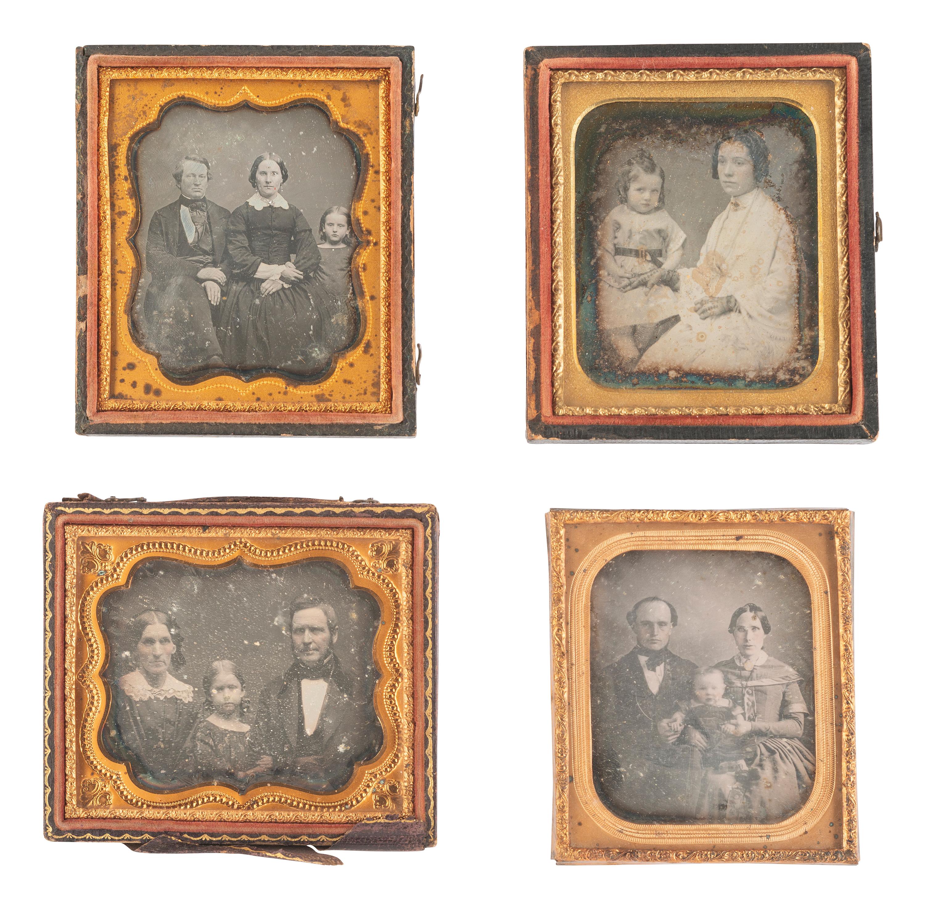 [EARLY PHOTOGRAPHY]. 16 charming sixth plate daguerreotypes of parents with their children.