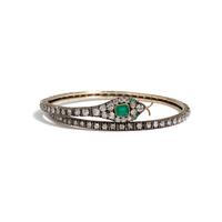 VICTORIAN, DIAMOND AND EMERALD SNAKE BANGLE BRACELET