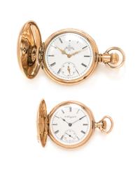 A Collection of Tricolor Gold Filled, Diamond and Ruby Hunter Case Pocket Watches, Elgin, Circa 1890 and 1899, 64.40 dwts.