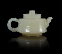 A Chinese White Jade 'Bamboo' Teapot
